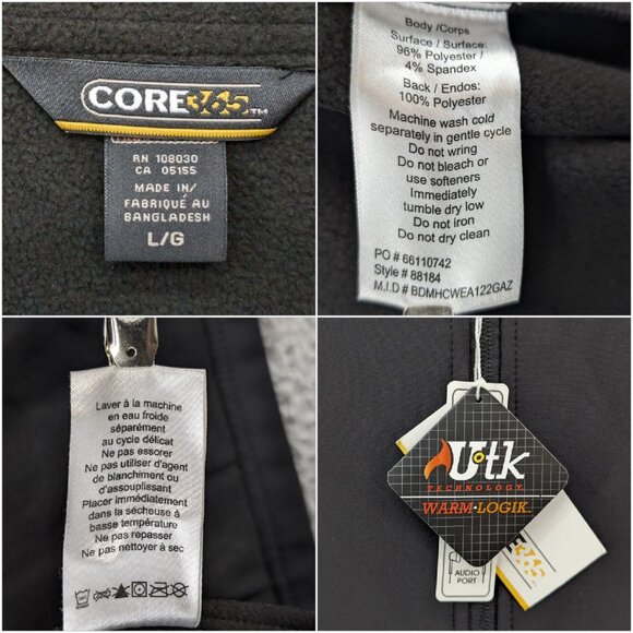 Core 365 TKH Security Jacket Mens Black Full Zip Fleece Lined Zip Pockets Size L - Picture 5 of 10